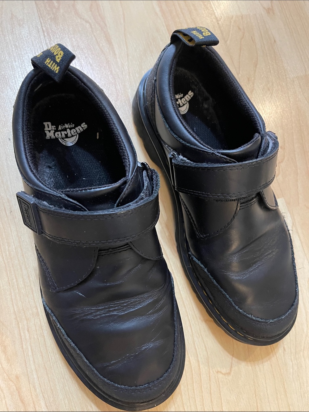 Dr. Martens Kids Black Leather Velcro Mary Jane Shoes